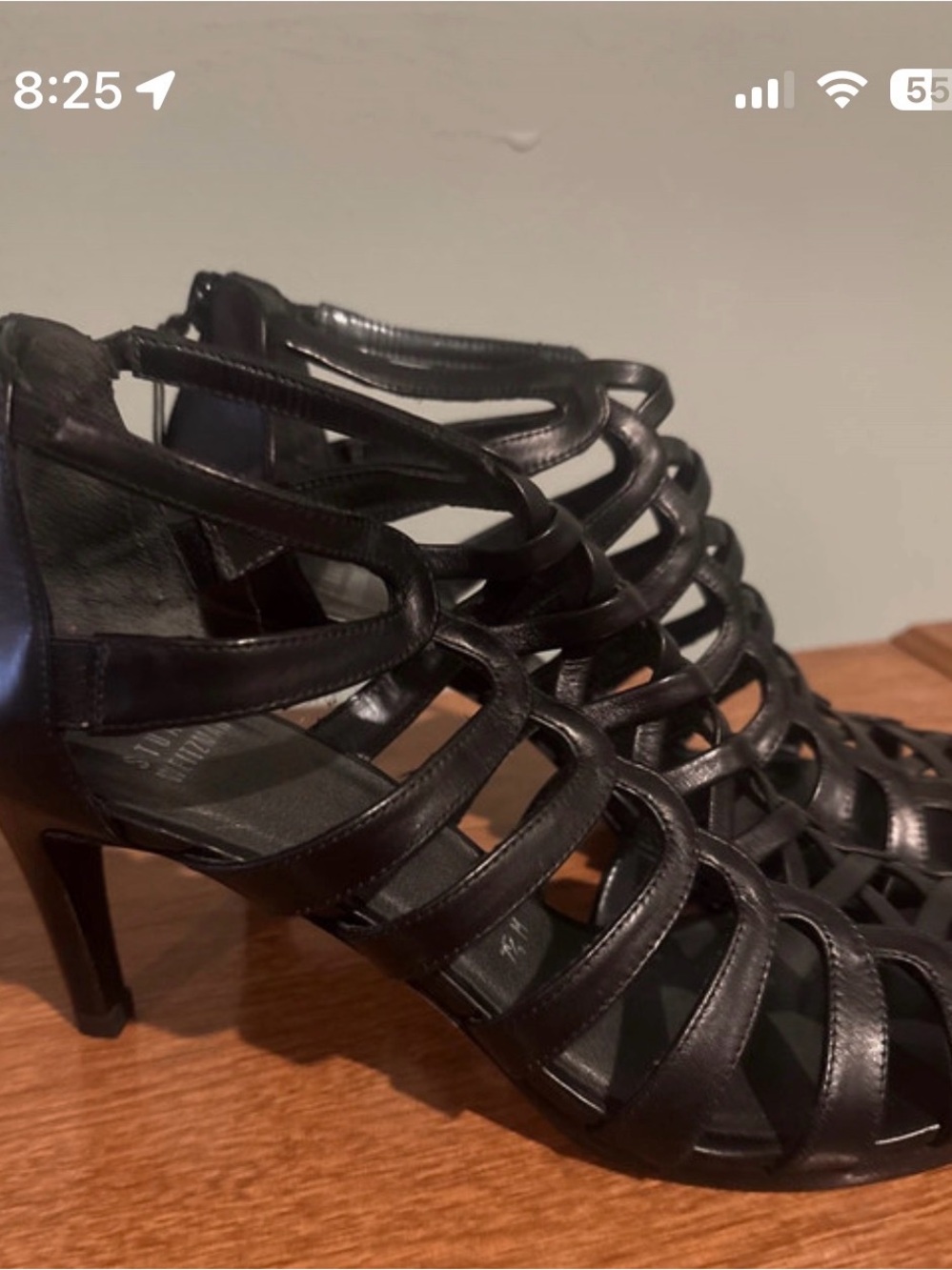 Stuart Weitzmann Black Strappy Cage Heeled Sandals